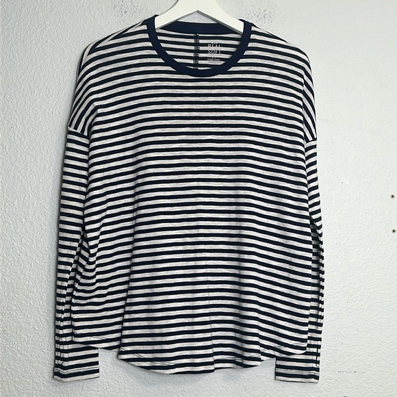 Aerie Real Soft Women’s Size Small Navy White Striped Cotton Blend Long Sleeve - Picture 1 of 9